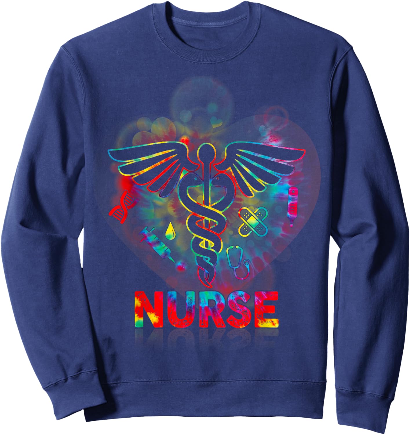 Nurse 365 Proud Nurse Tie Dye Caduceus Heartbeat Medical Sweatshirt - Sweatshirt | Navy