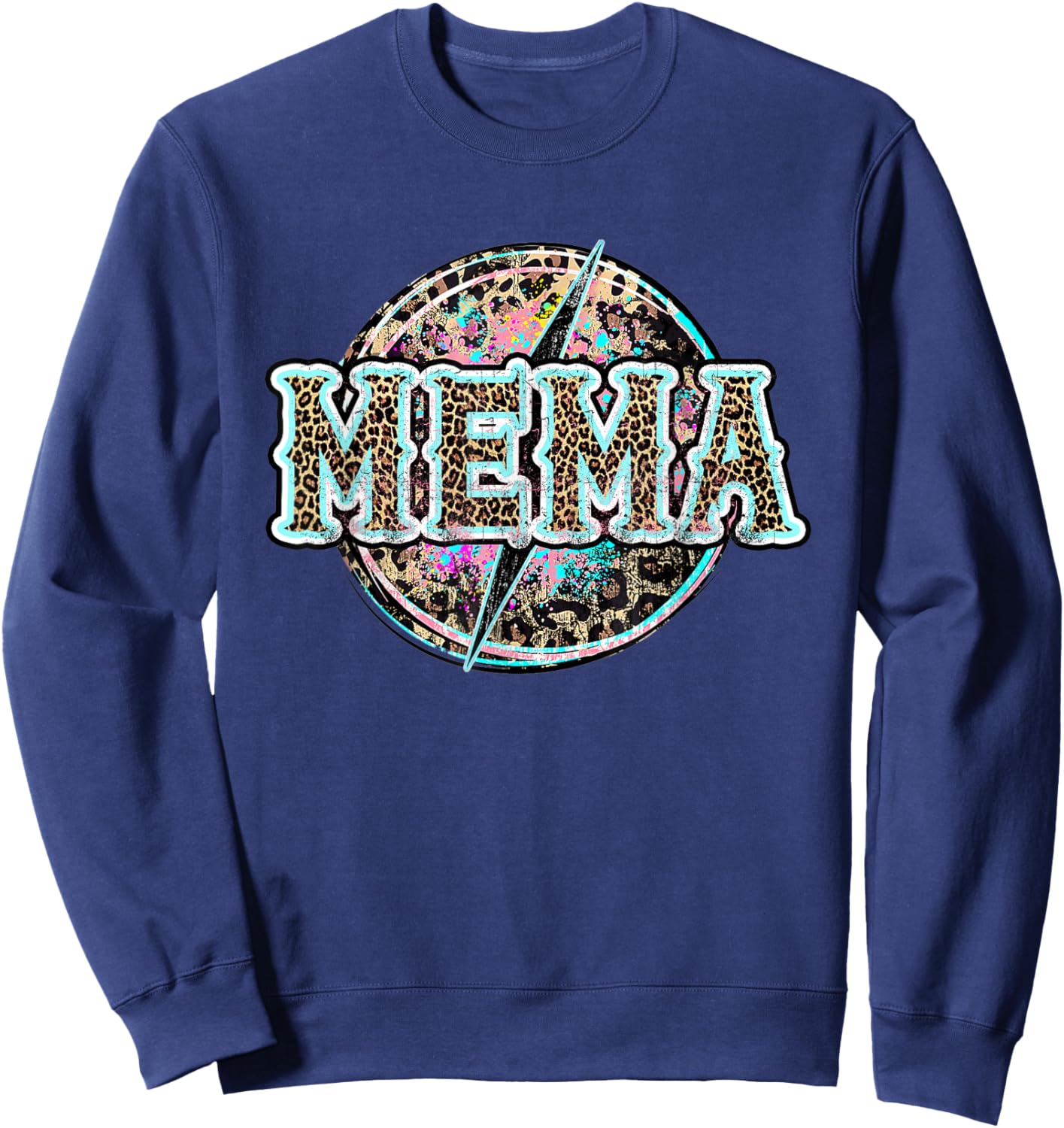 Mema Lightning Bolt Leopard Cheetah Print Western Sweatshirt - Sweatshirt | Navy