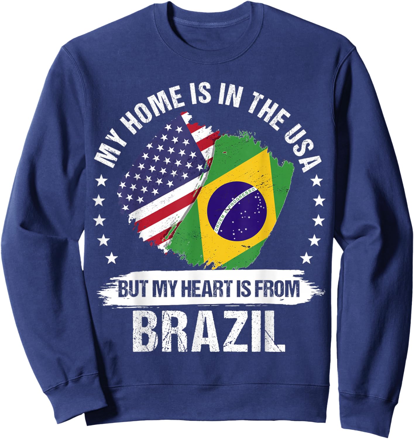 American Patriot Brazil Flag American Brazilian Roots Sweatshirt - Sweatshirt | Navy