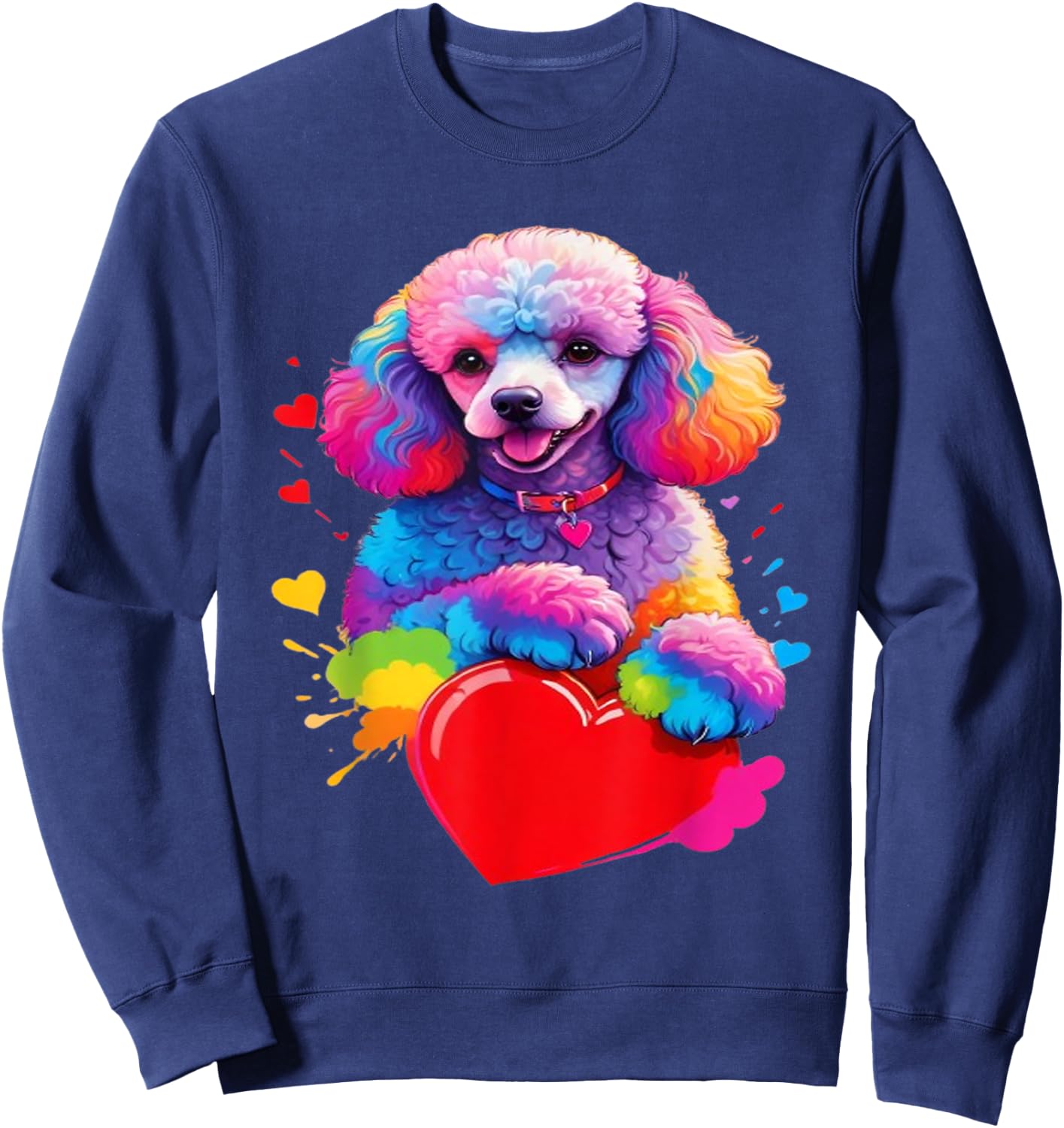 Poodle Shirt - Colorful Poodle Heart Graphic Sweatshirt - Sweatshirt | Navy