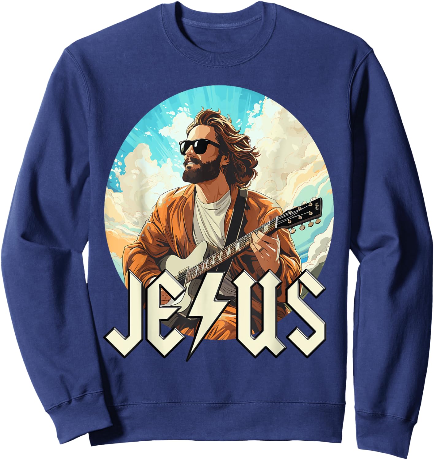 Christ Jesus with Electric Guitar Sweatshirt - Sweatshirt | Navy