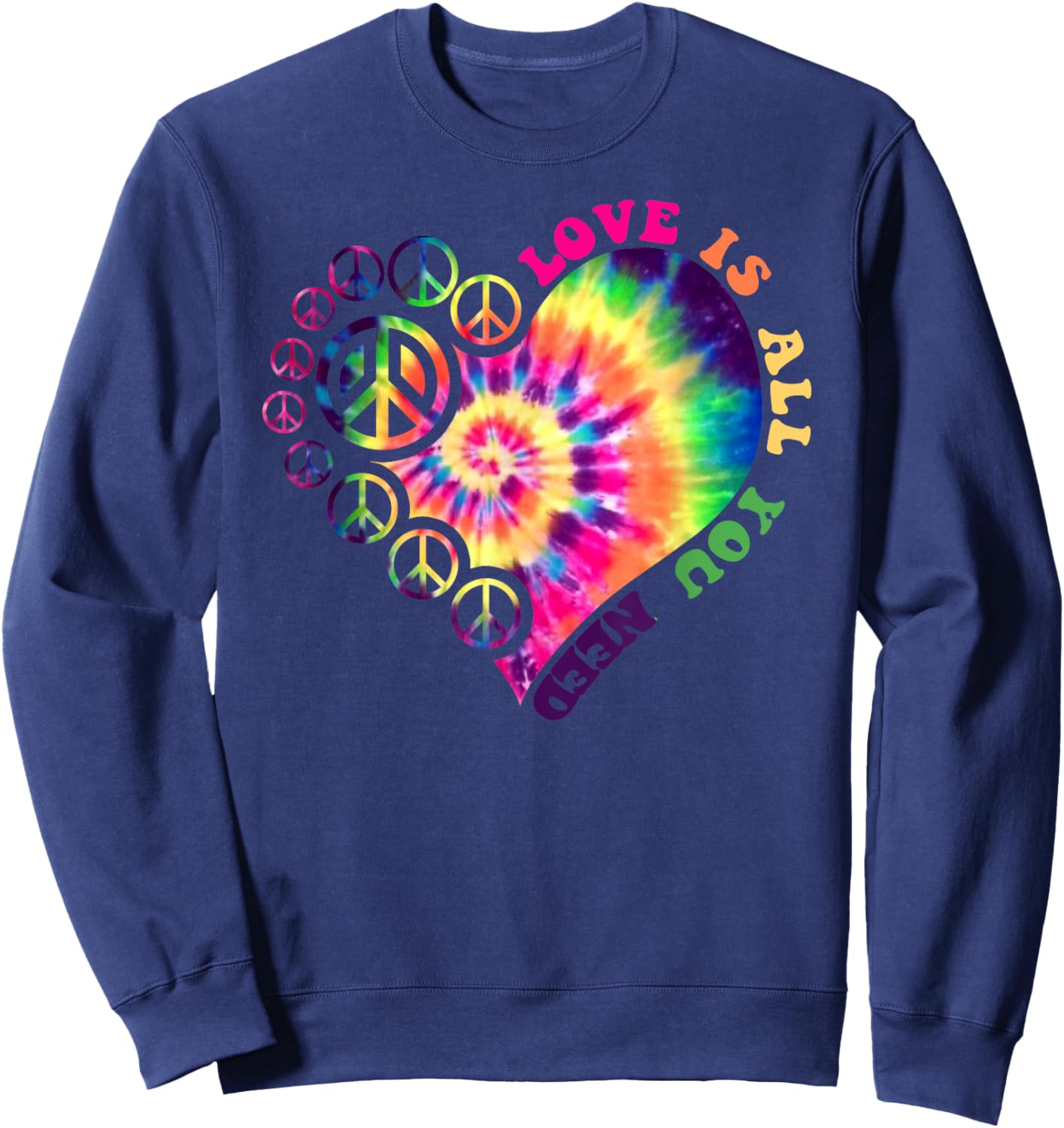 Peace Sign Love 60s 70s Tie Dye Hippie Halloween Costume Sweatshirt - Sweatshirt | Navy
