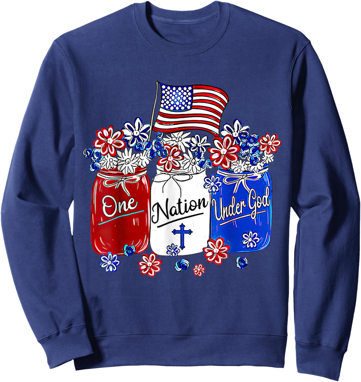 One Nation Under God American Flag Christian Jesus Patriotic Men Sweatshirt - Sweatshirt | Navy