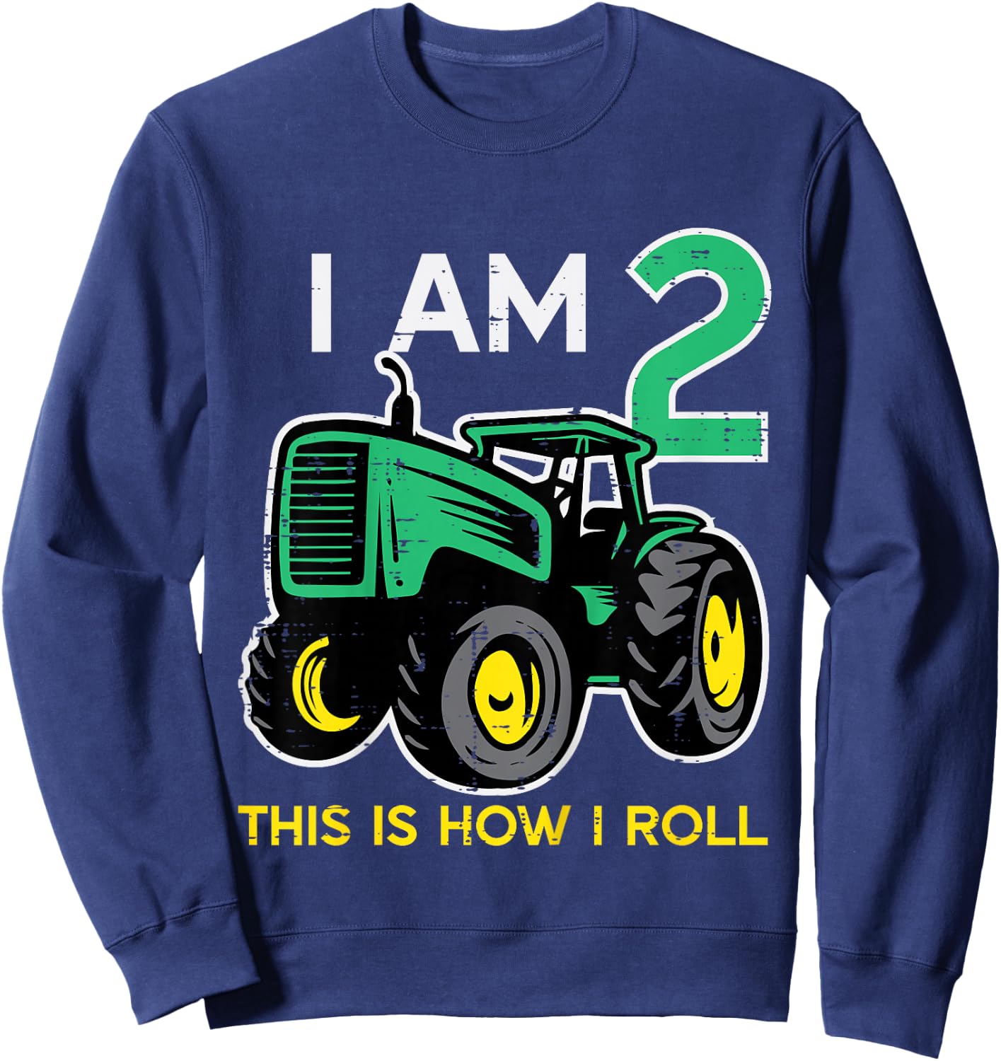 Kids 2nd Birthday Tractor I Am 2 Years Old Farm Truck Boys Kids Sweatshirt - Sweatshirt | Navy