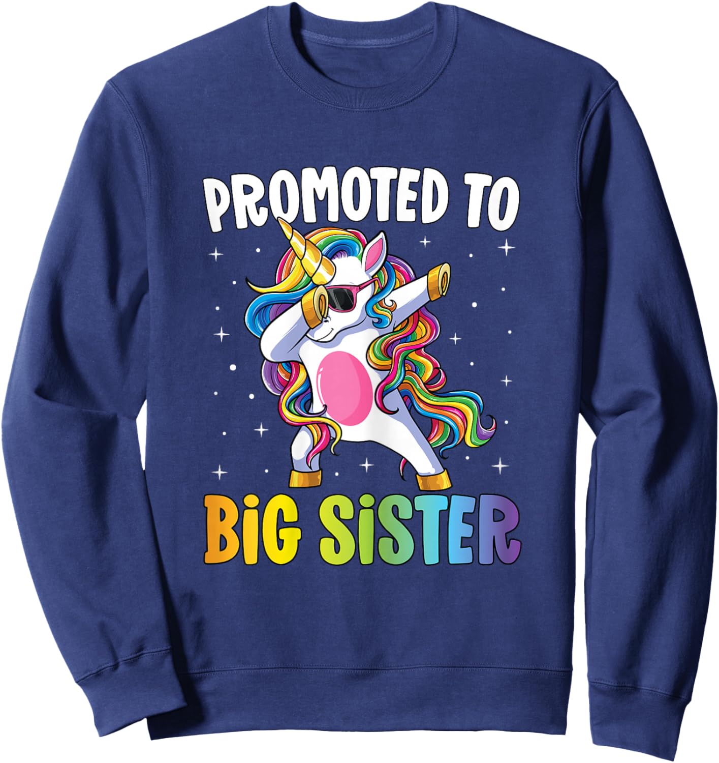 Promoted to Big Sister Girls Dabbing Unicorn Older Sister Sweatshirt - Sweatshirt | Navy