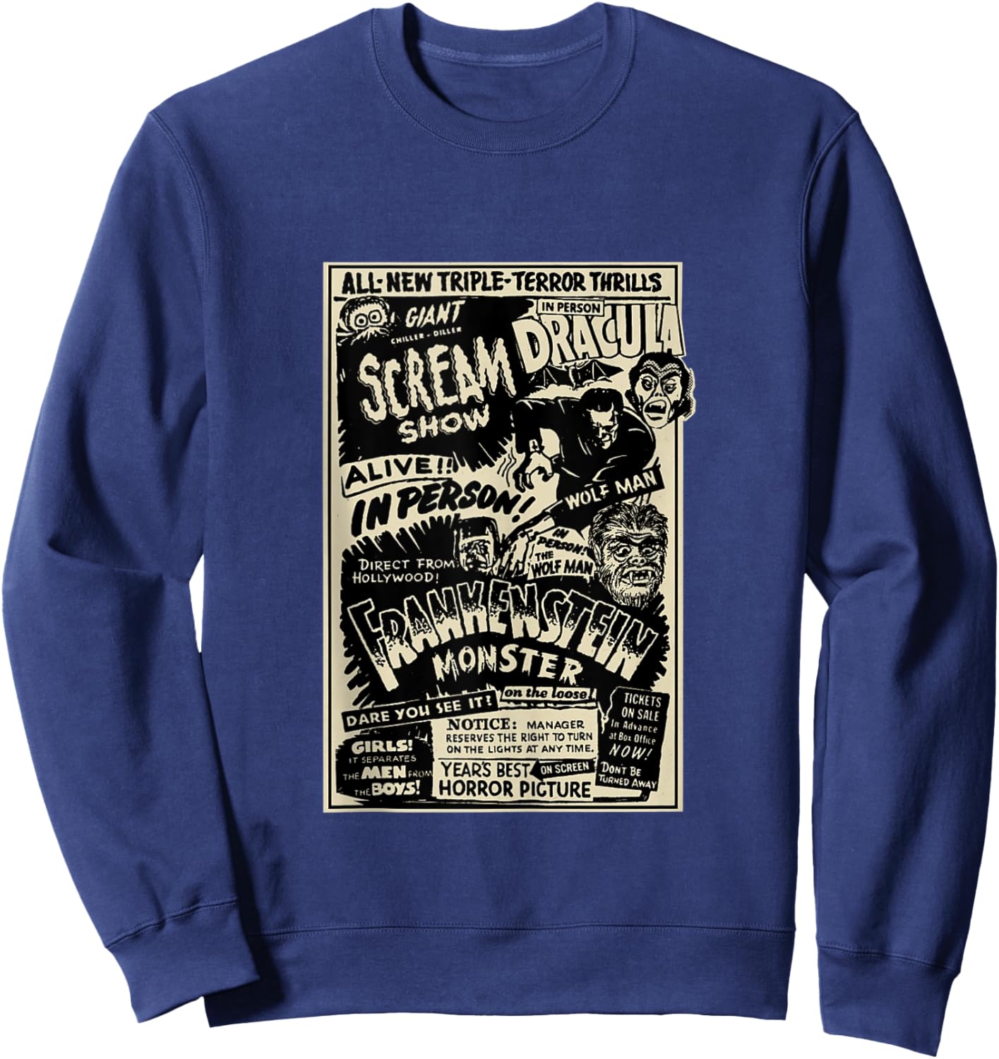 Horror Movie Monster Mummy Dracula Werewolf Frankenstein Sweatshirt - Sweatshirt | Navy