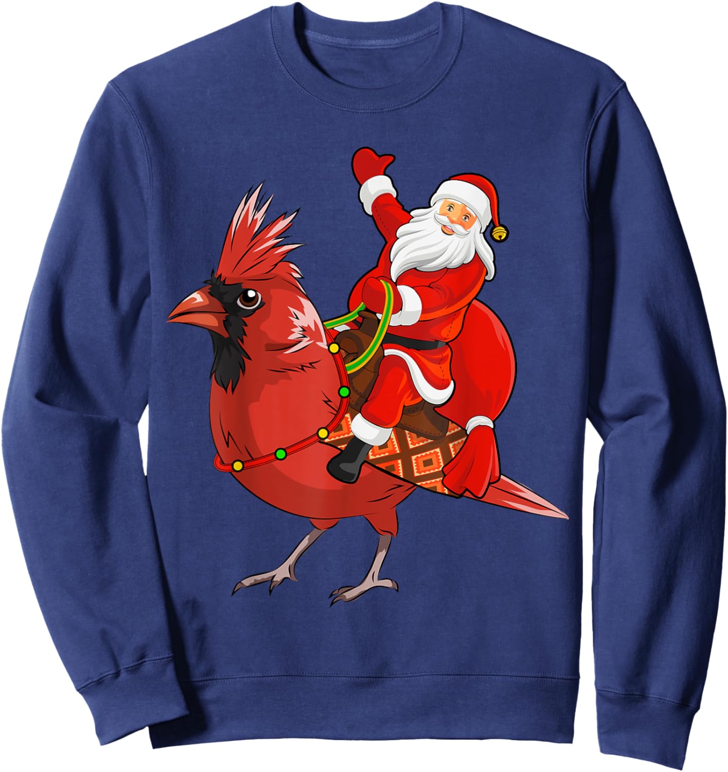 Xmas Matching Funny Santa Riding Northern Cardinal Christmas Sweatshirt - Sweatshirt | Navy