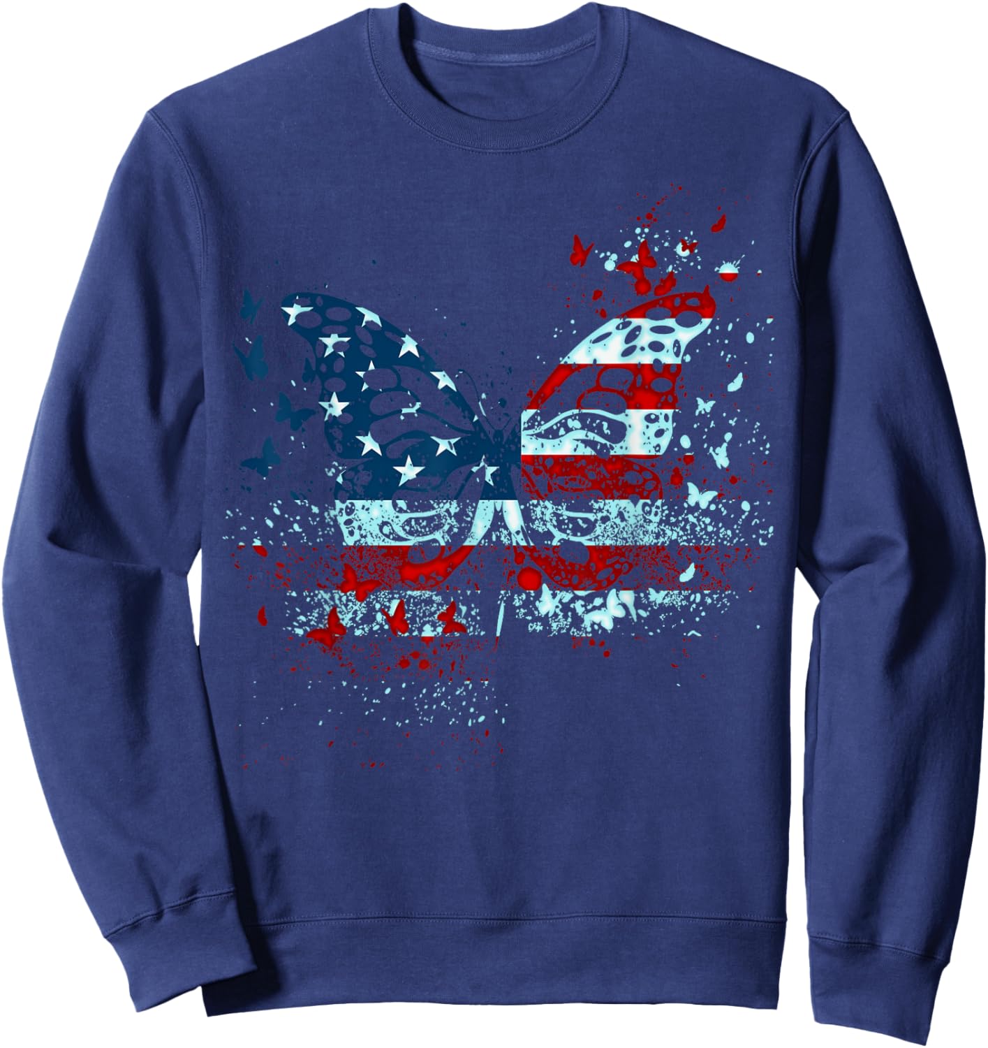 Butterfly USA Flag 4th Of July Funny American Girl Women Kid Sweatshirt - Sweatshirt | Navy