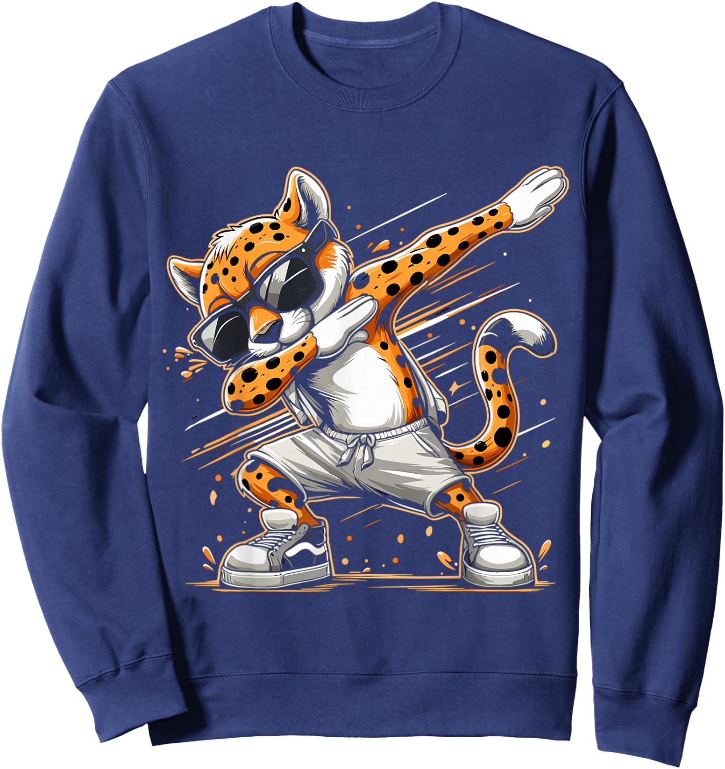 Dabbing Cheetah Wear Glasses Cute Funny Cheetah Animal , Small, Black Sweatshirt - Sweatshirt | Navy