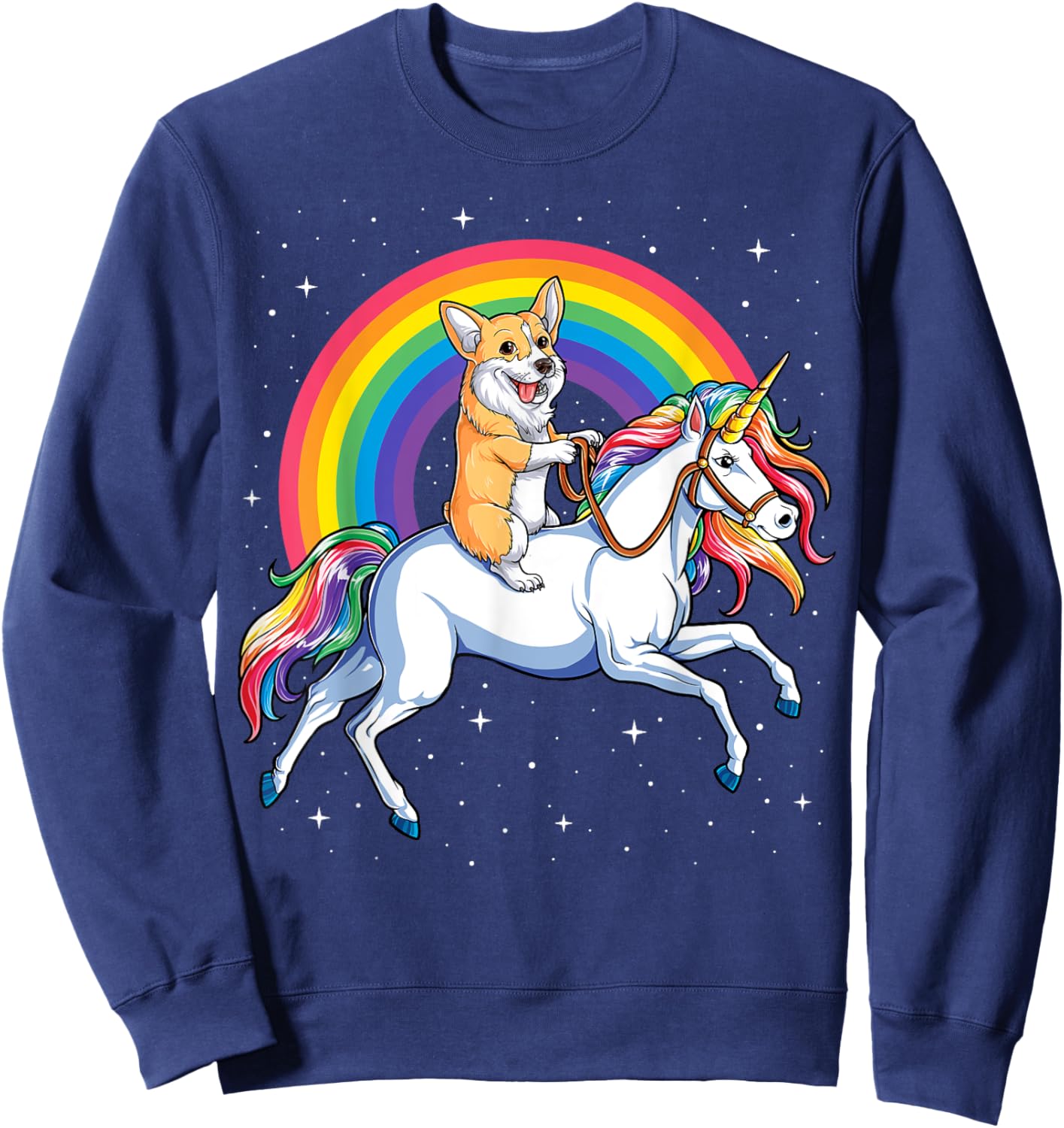 Corgi Riding Unicorn Girls Kids Rainbow Gifts Space Galaxy Sweatshirt - Sweatshirt | Navy