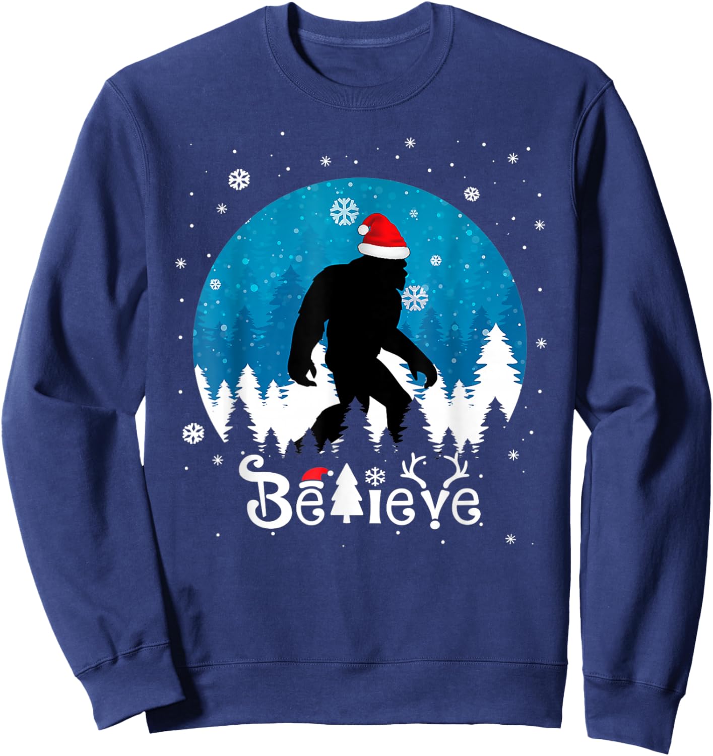 Funny Christmas Xmas Bigfoot Believe Sasquatch In Moon Light Sweatshirt - Sweatshirt | Navy
