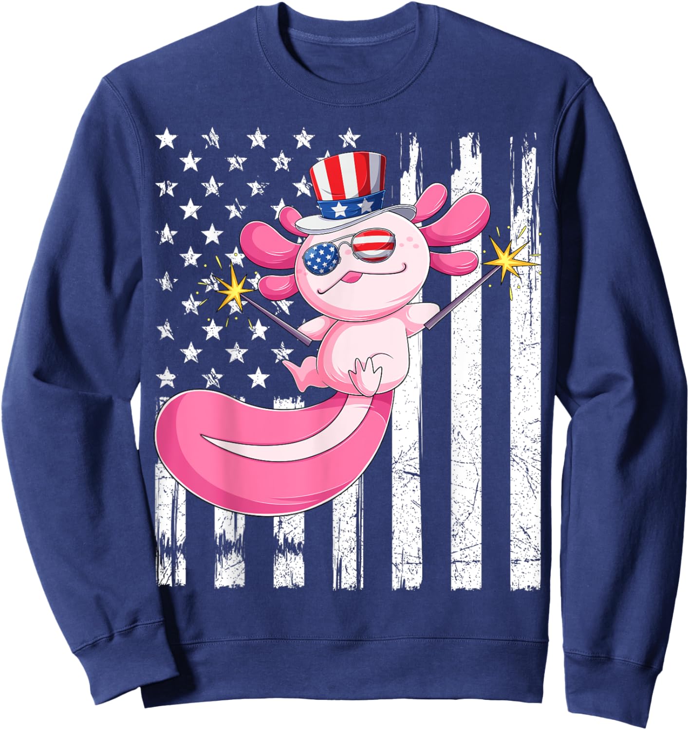 American Axolotl 4th Of July US Flag Patriotic Axolotl USA Women Kids Men Sweatshirt - Sweatshirt | Navy