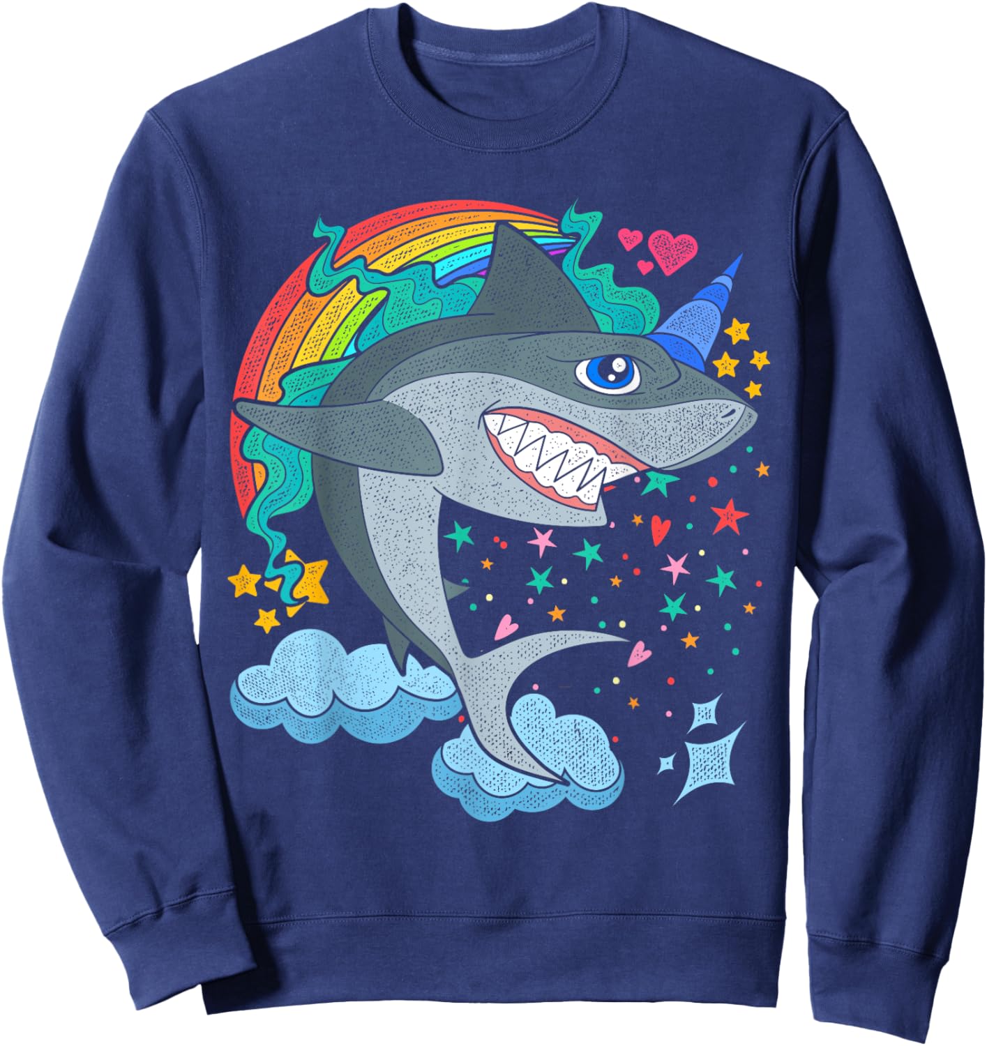 Cute Rainbow Fantasy Ocean Animal Sharkicorn Shark Unicorn Sweatshirt - Sweatshirt | Navy