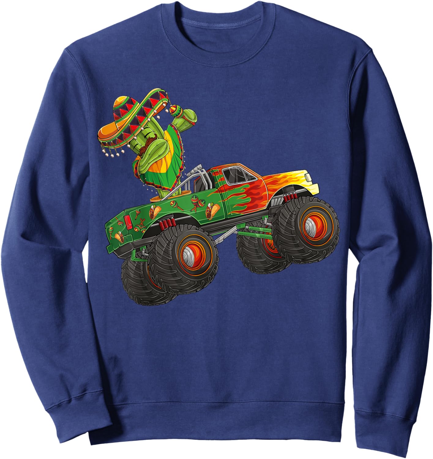 Dabbing Cactus Cinco De Mayo Monster Truck Boys Kids girls Sweatshirt - Sweatshirt | Navy