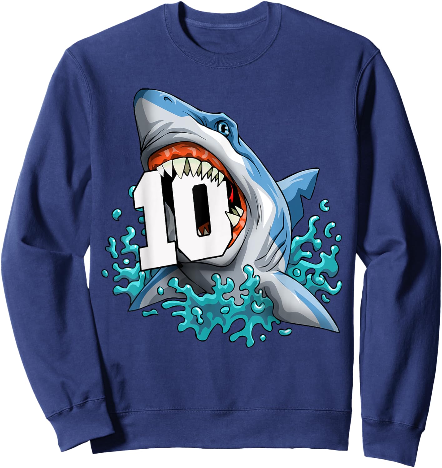 Kids Shark 10th Birthday Boy Funny Shark 10 yrs Old Birthday Sweatshirt - Sweatshirt | Navy
