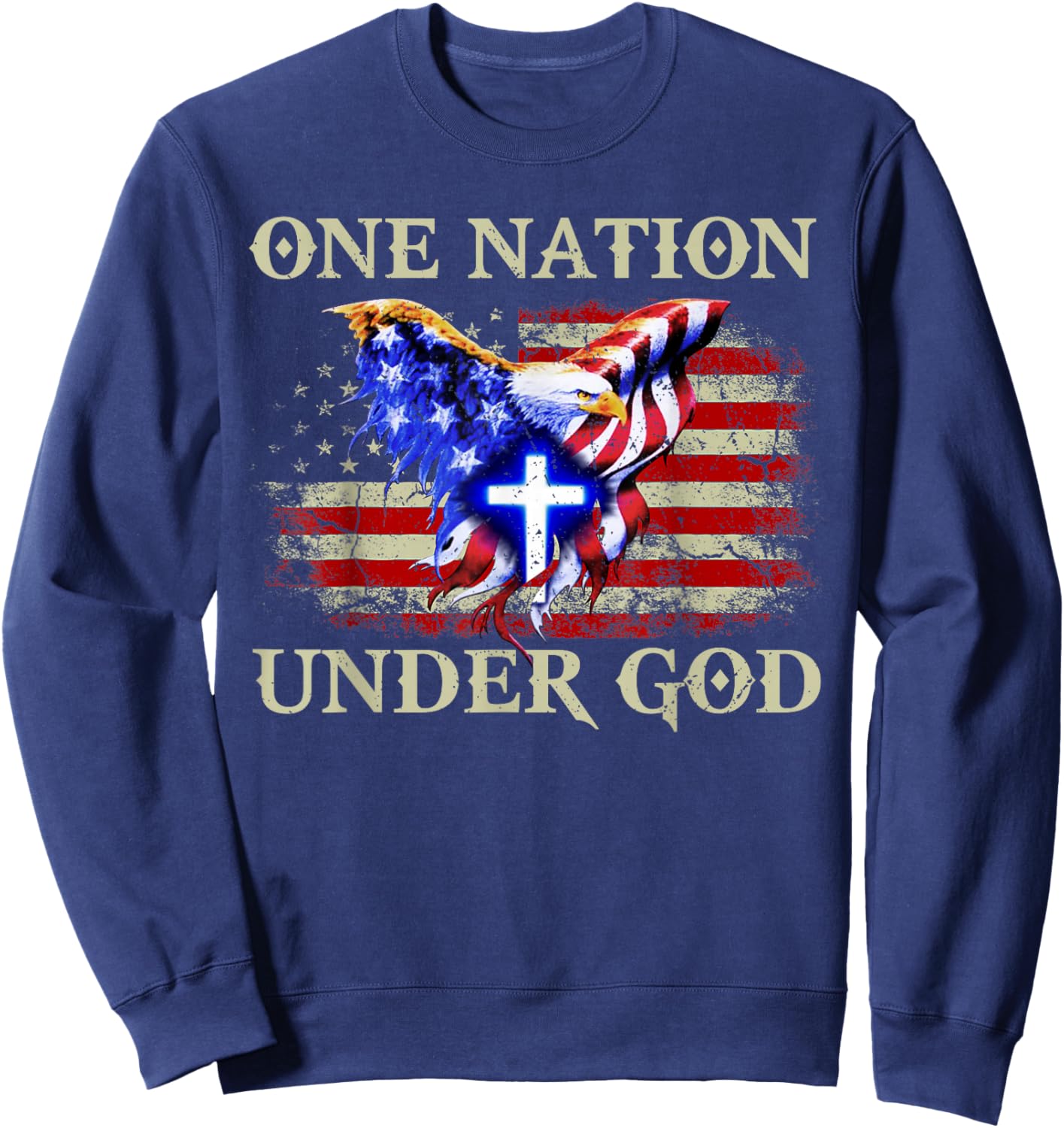 one Nation Under god Patriotic USA Christian Sweatshirt - Sweatshirt | Navy