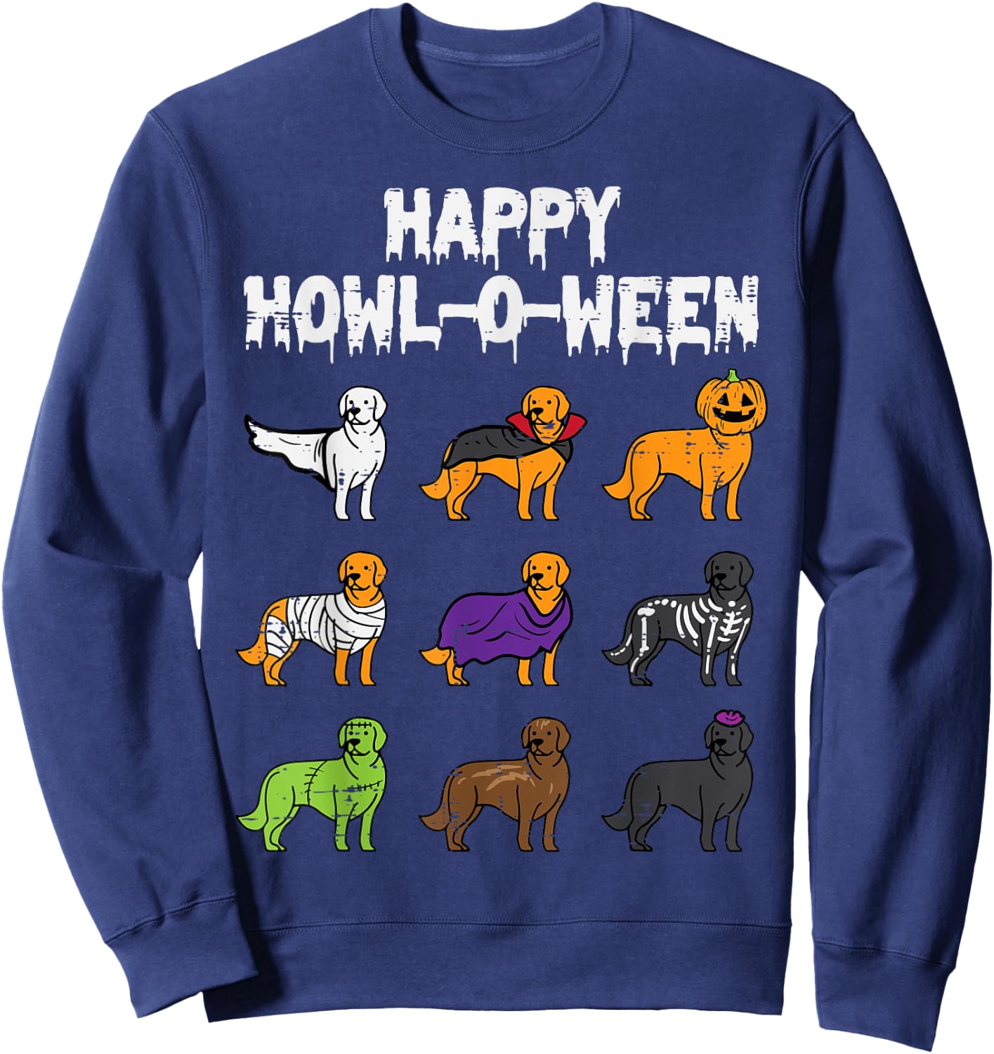 Halloween Dog Howl O Ween Golden Retriever Men Women Kids Sweatshirt - Sweatshirt | Navy