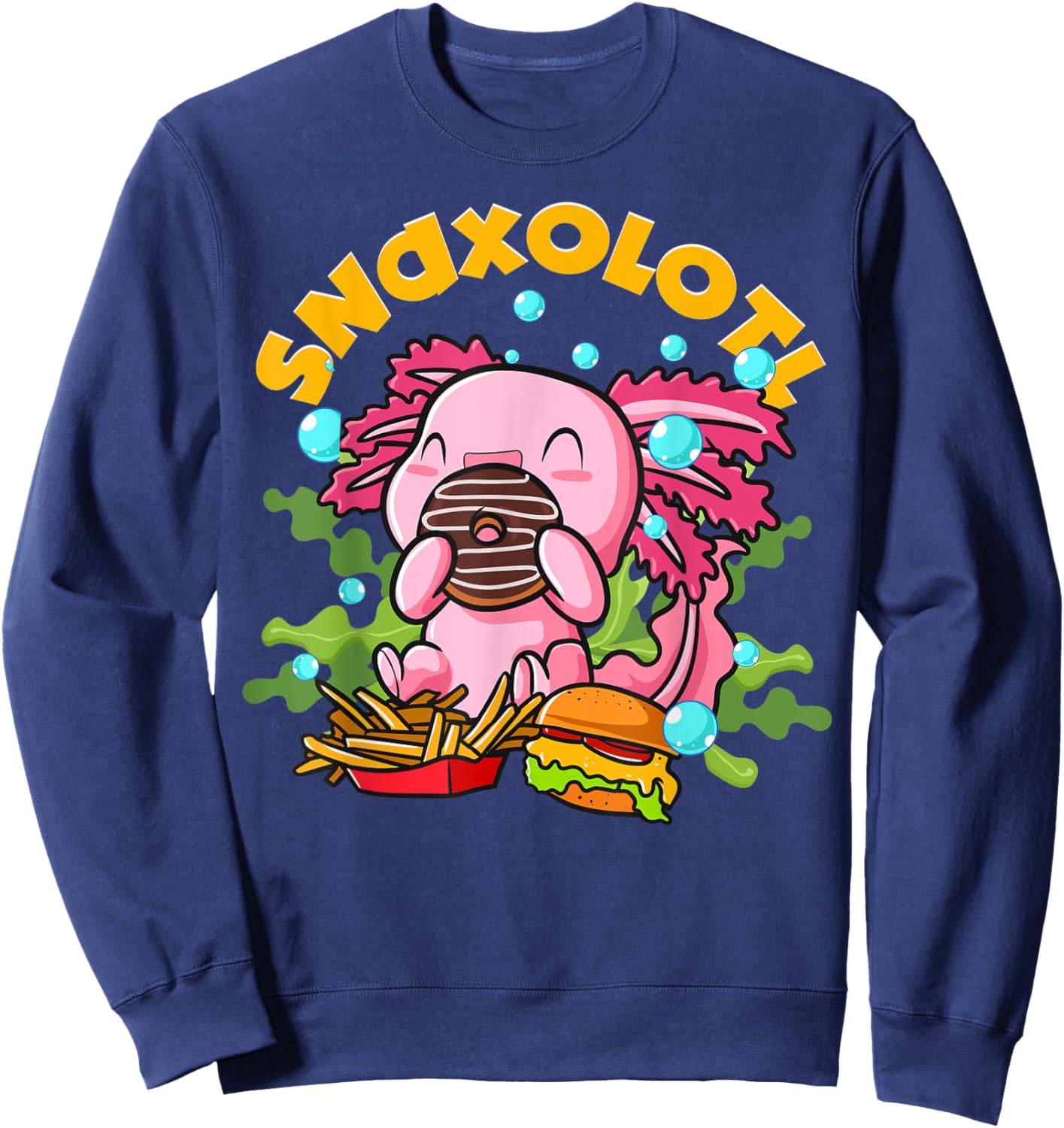 Axolotl Cookie Food Snaxolotl Snackalotl Kawaii Anime Lizard Sweatshirt - Sweatshirt | Navy