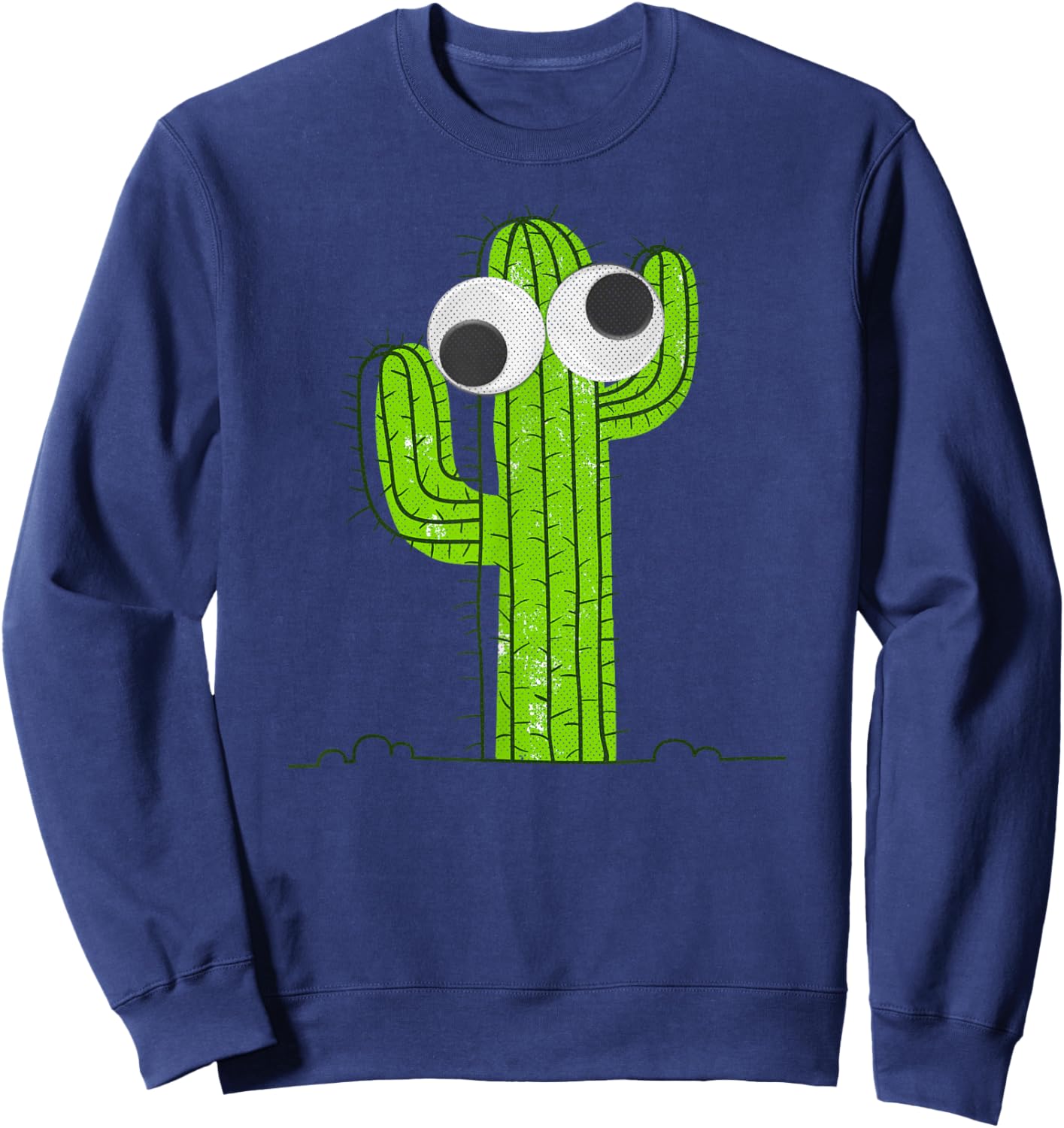Googly Eyes Cactus Vintage Funny Sweatshirt - Sweatshirt | Navy