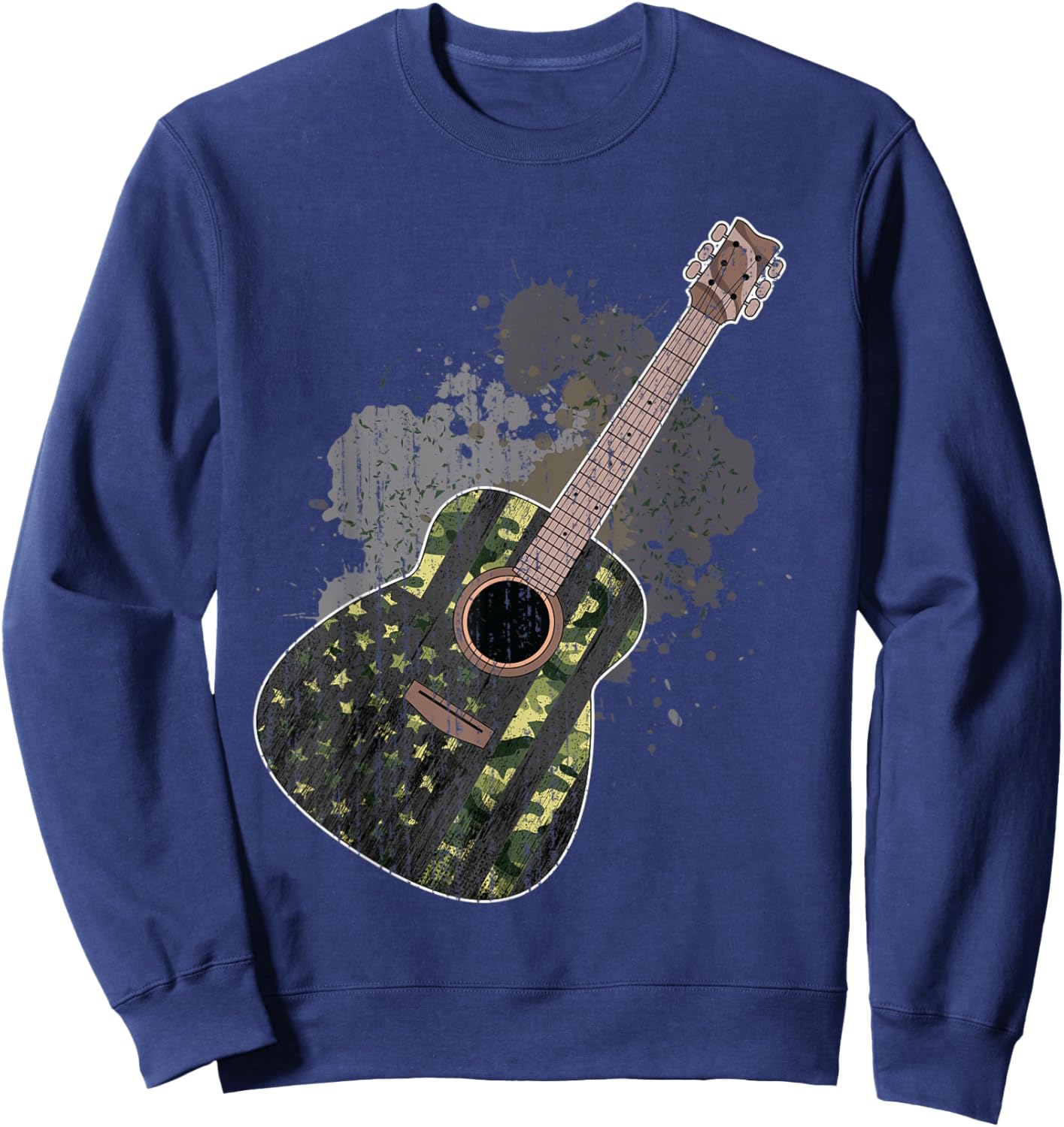 Musical Instrument Guitarist Camouflage US Flag Guitar Sweatshirt - Sweatshirt | Navy