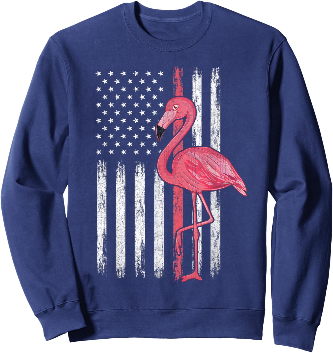 American Flag Pink Flamingo Independence Day 4th Of July Sweatshirt - Sweatshirt | Navy