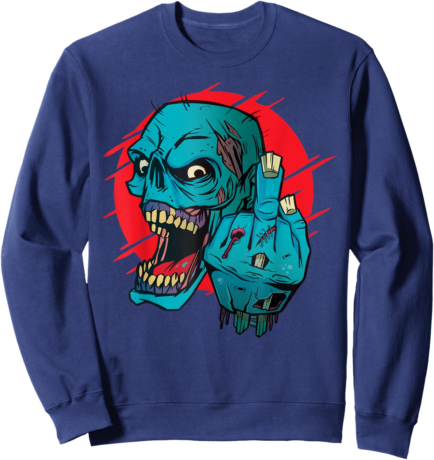 Not-so-subtle F-Off Zombie Flipping the bird Graphic Sweatshirt - Sweatshirt | Navy