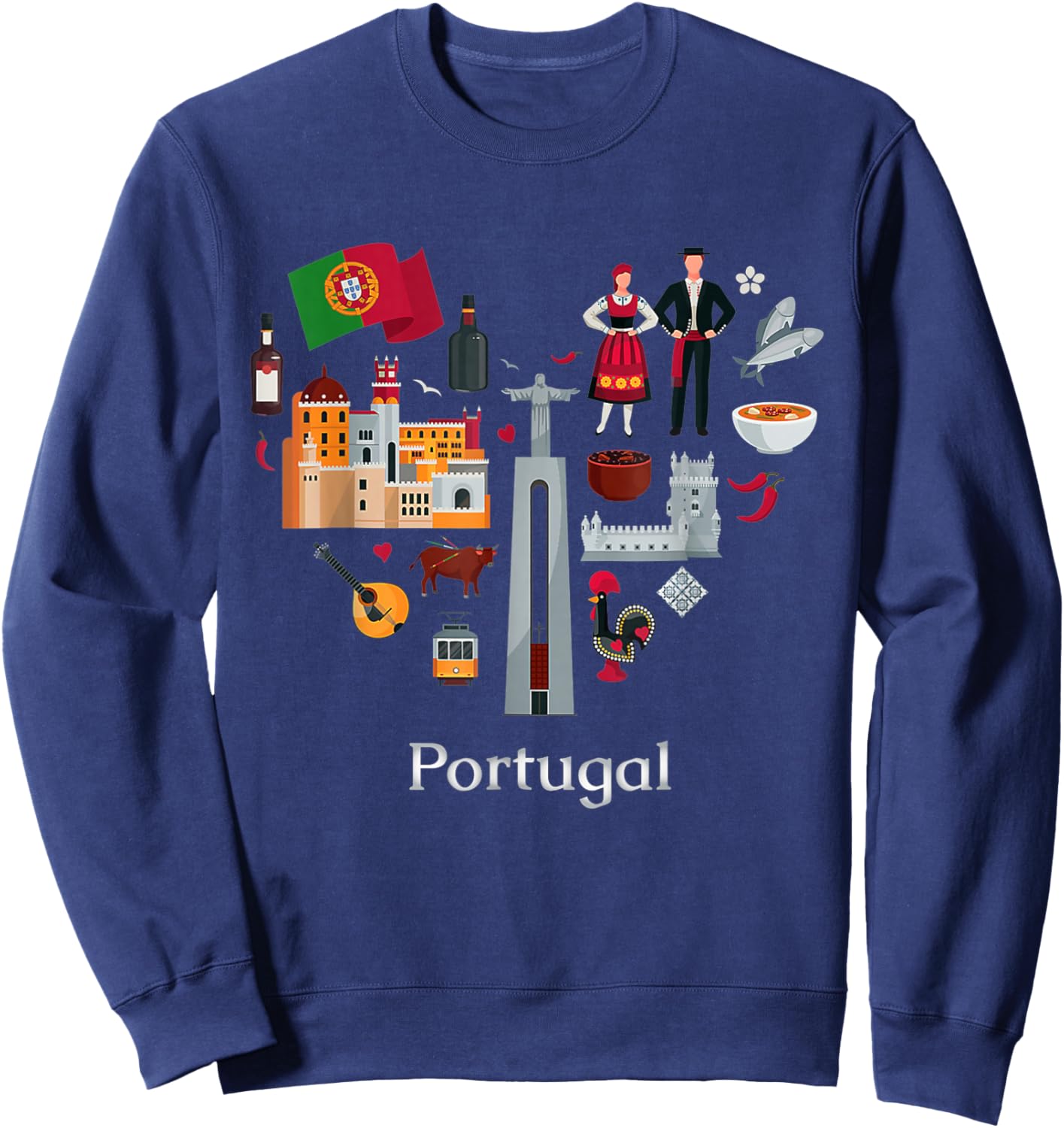 I Love Portugal Lisbon Map Iconic Traditional Souvenir Gift Sweatshirt - Sweatshirt | Navy