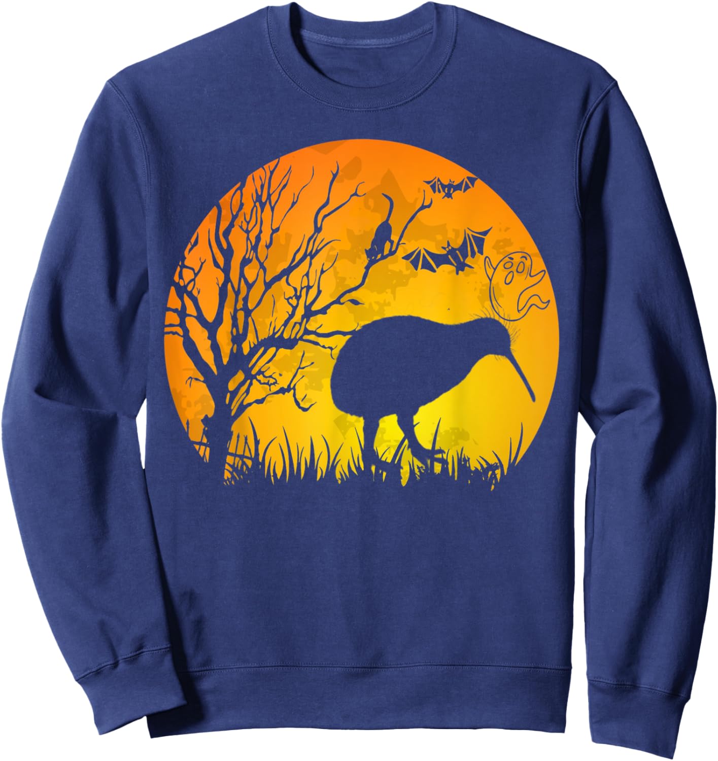 Halloween Kiwi Bird With Moon Bats Cat Halloween Costume Sweatshirt - Sweatshirt | Navy