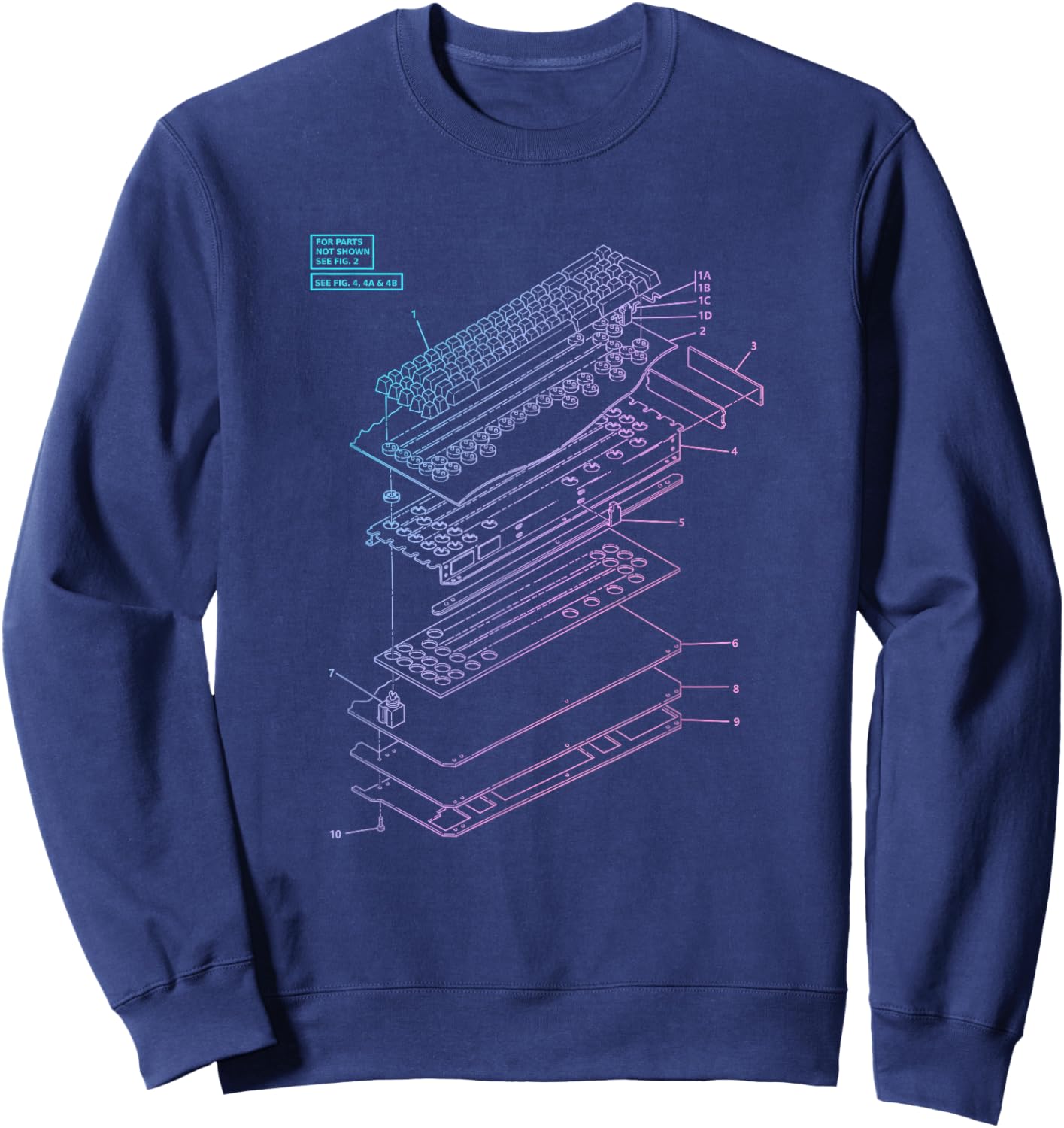 All Things Geek by MCMA Mechanical Keyboard Patent Drawing Graphic Design Art - -Adults, Black, Small Sweatshirt - Sweatshirt | Navy