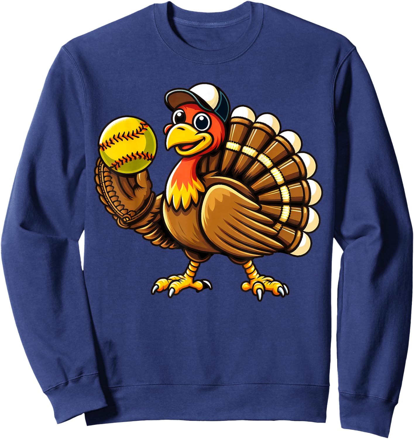 Turkey Softball Thanksgiving Turkey Playing Softball Turkey Sweatshirt - Sweatshirt | Navy