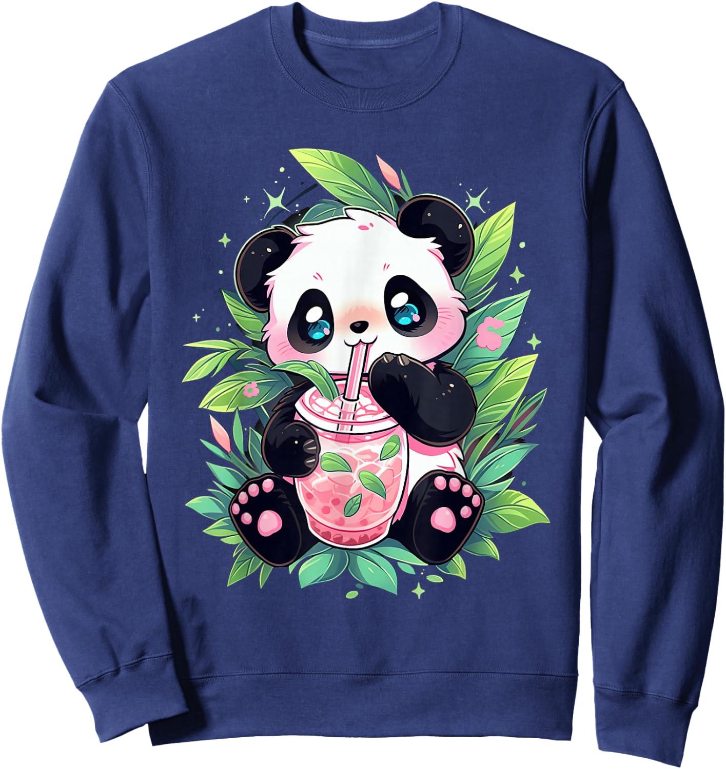Cute Panda Drinking Bubble Tea Milk Anime Kawaii Sweatshirt - Sweatshirt | Navy