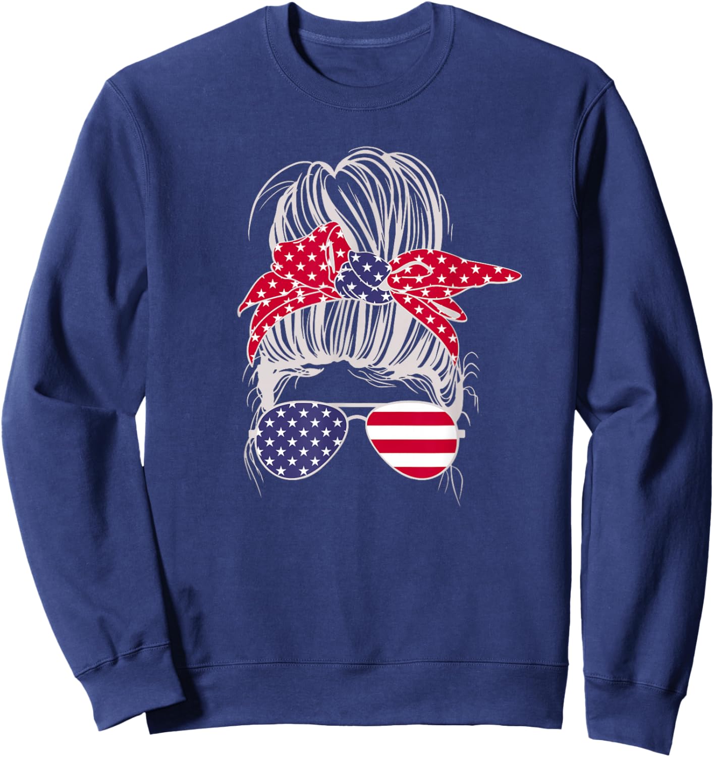 Patriotic Messy Bun Mom Kids Men Sweatshirt - Sweatshirt | Navy