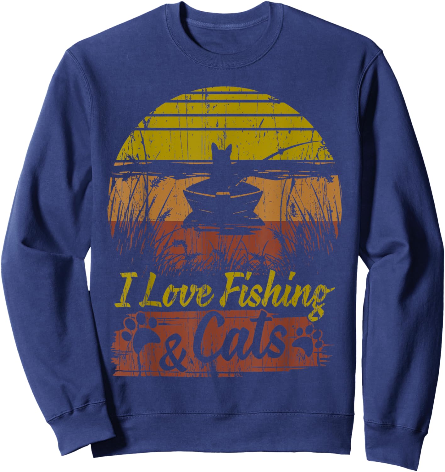 Cat I Love Fishing & Cats Present Bass Catfish Trout Women Sweatshirt - Sweatshirt | Navy