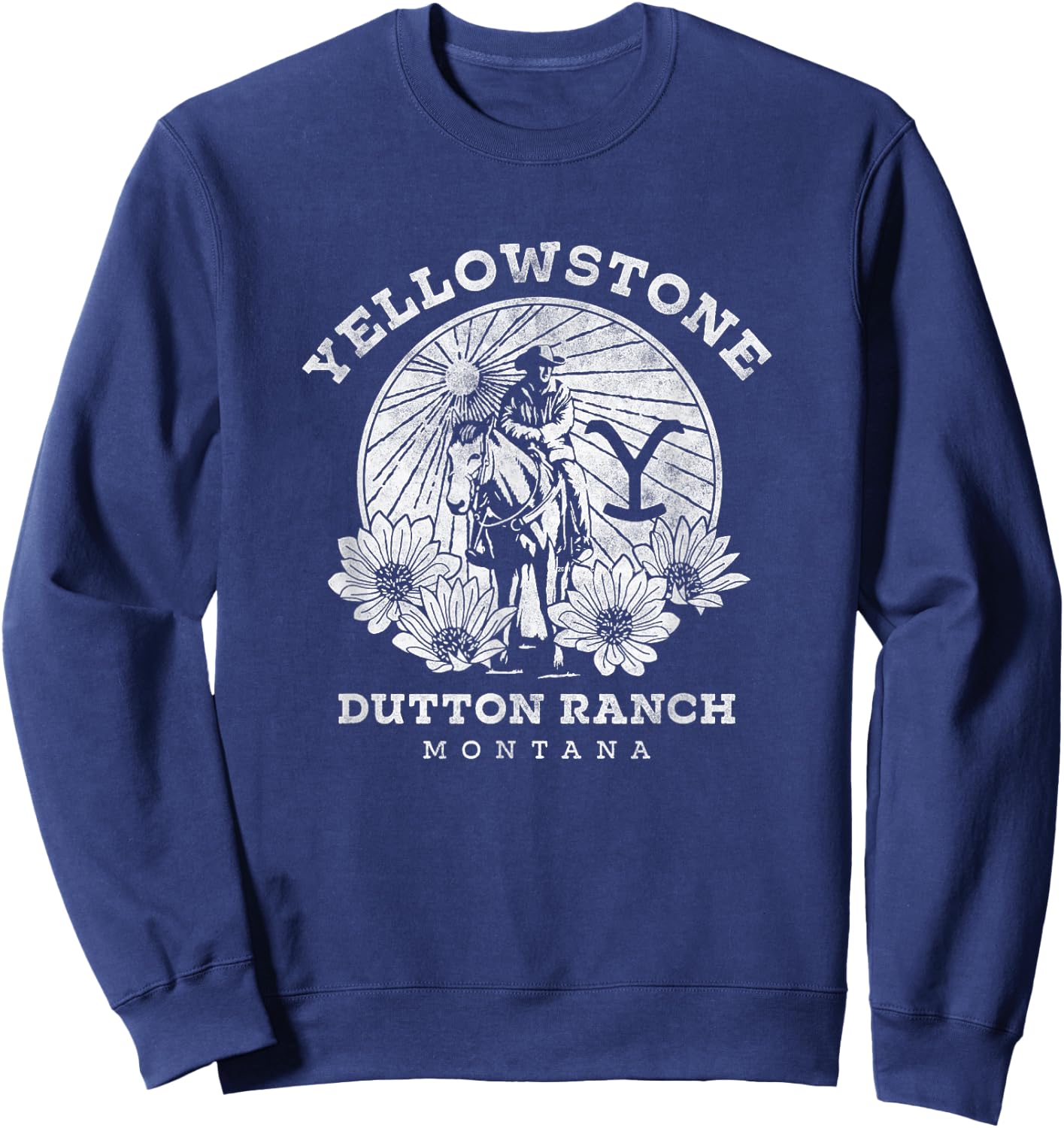 Yellowstone Dutton Ranch Montana Distressed Floral Portrait Sweatshirt - Sweatshirt | Navy