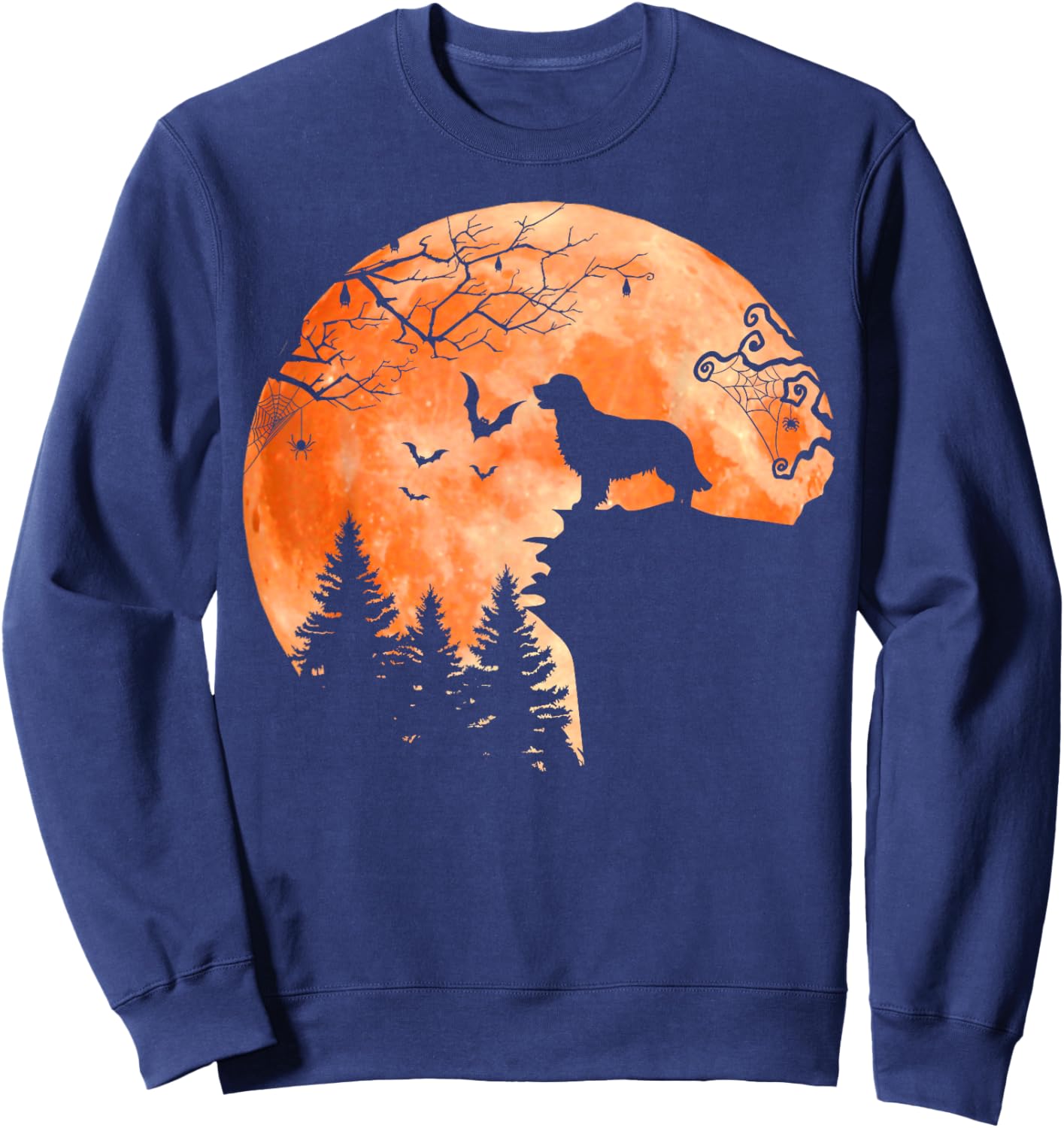 Golden Retriever and Moon Silhouette Dog Lover Halloween Women Kids Sweatshirt - Sweatshirt | Navy