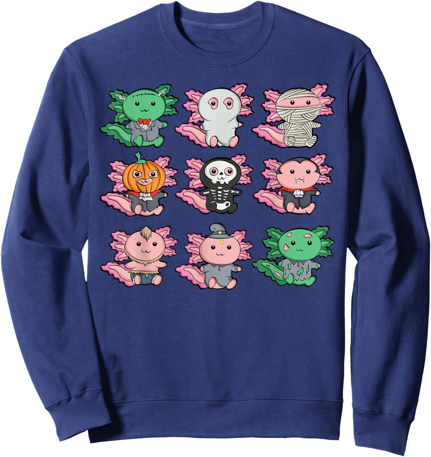 Cute Axolotl Halloween Ghost Mummy Pumpkin Zombie Costume Sweatshirt - Sweatshirt | Navy