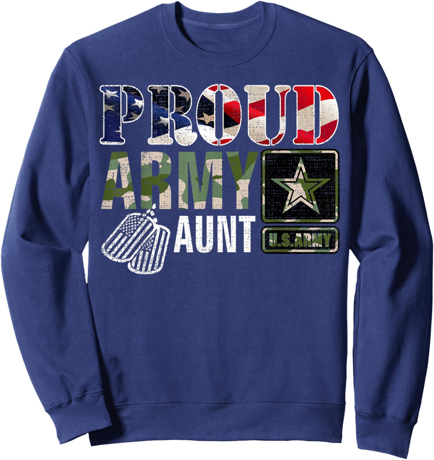 Vintage Proud Army Aunt Camo With American Flag Gift Sweatshirt - Sweatshirt | Navy