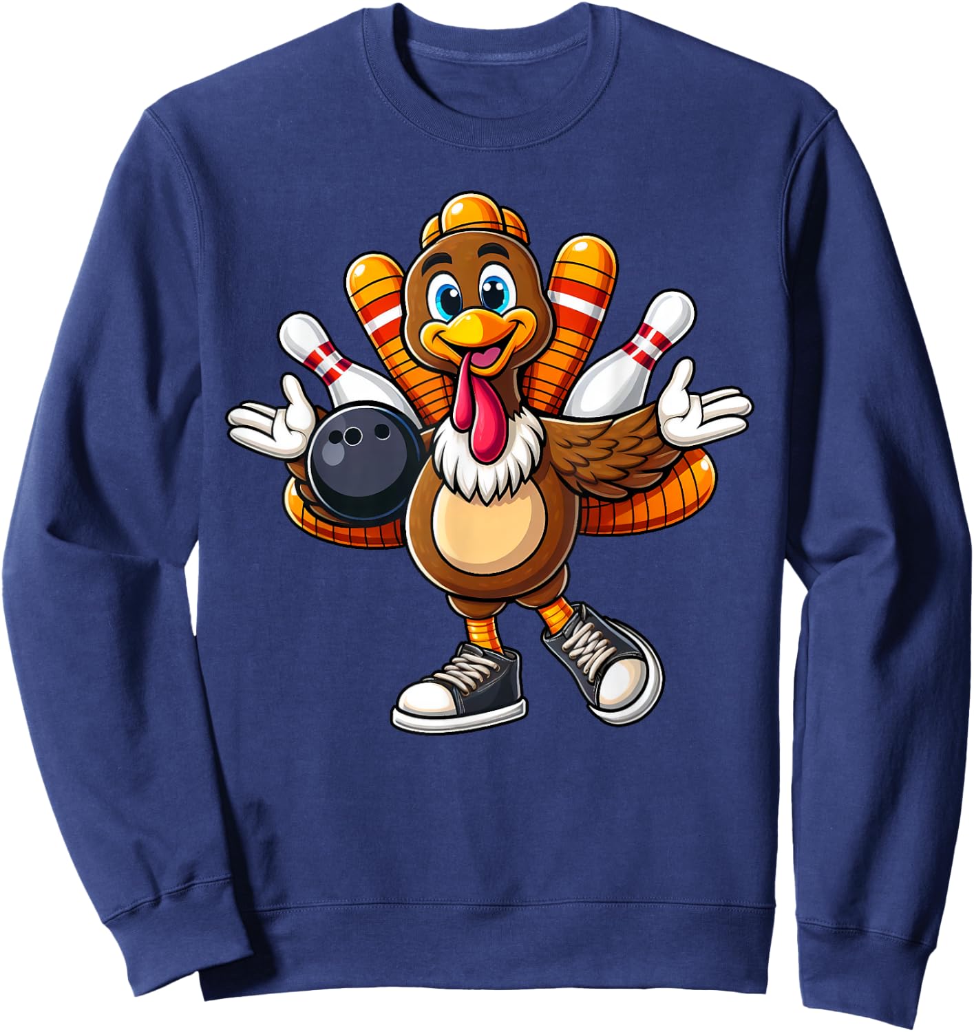 Cool Thanksgiving Bowling Gobble Player Turkey Bowling Funny Sweatshirt - Sweatshirt | Navy