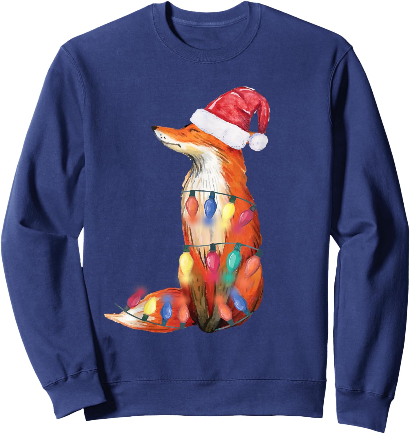 Santa Fox Christmas Lights Fox Lover Christmas Gift Sweatshirt - Sweatshirt | Navy