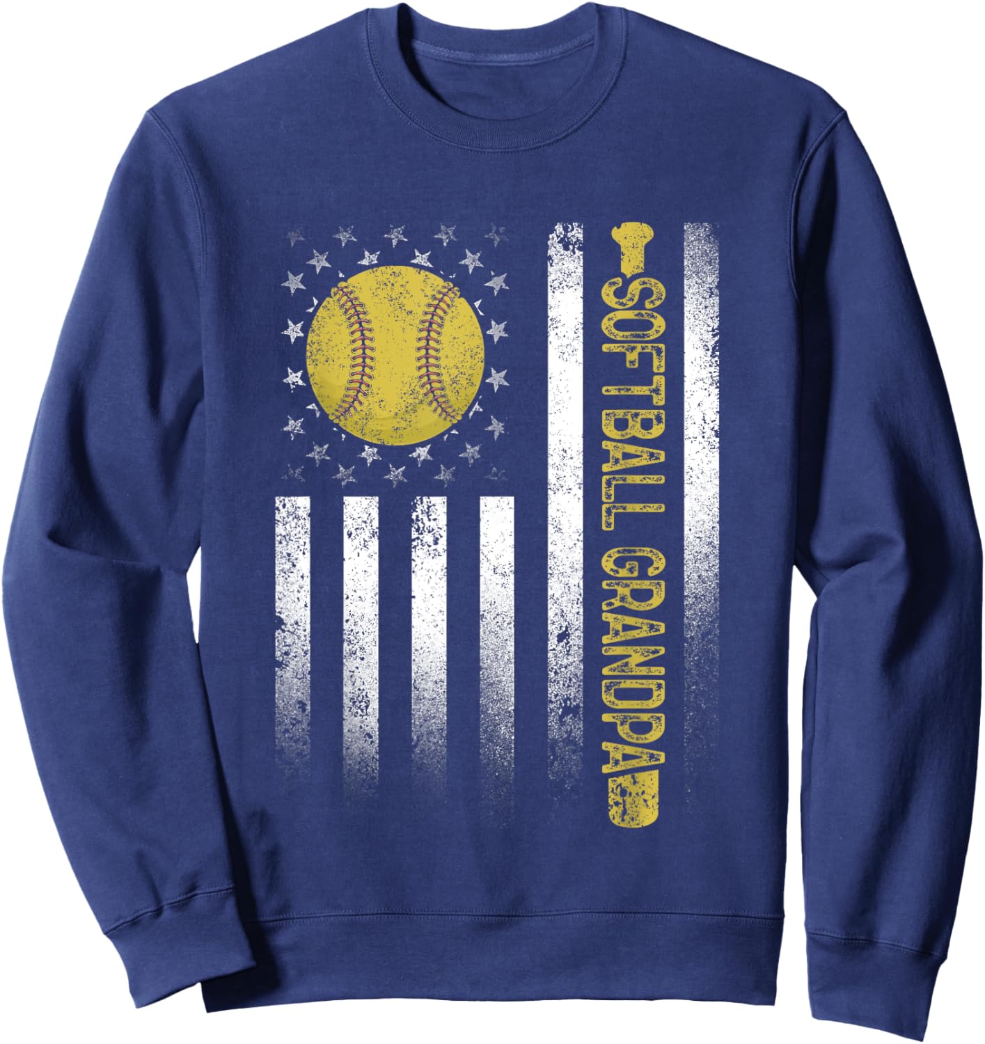 Distressed USA American Flag Softball Grandpa Father's Day Kids Men Sweatshirt - Sweatshirt | Navy