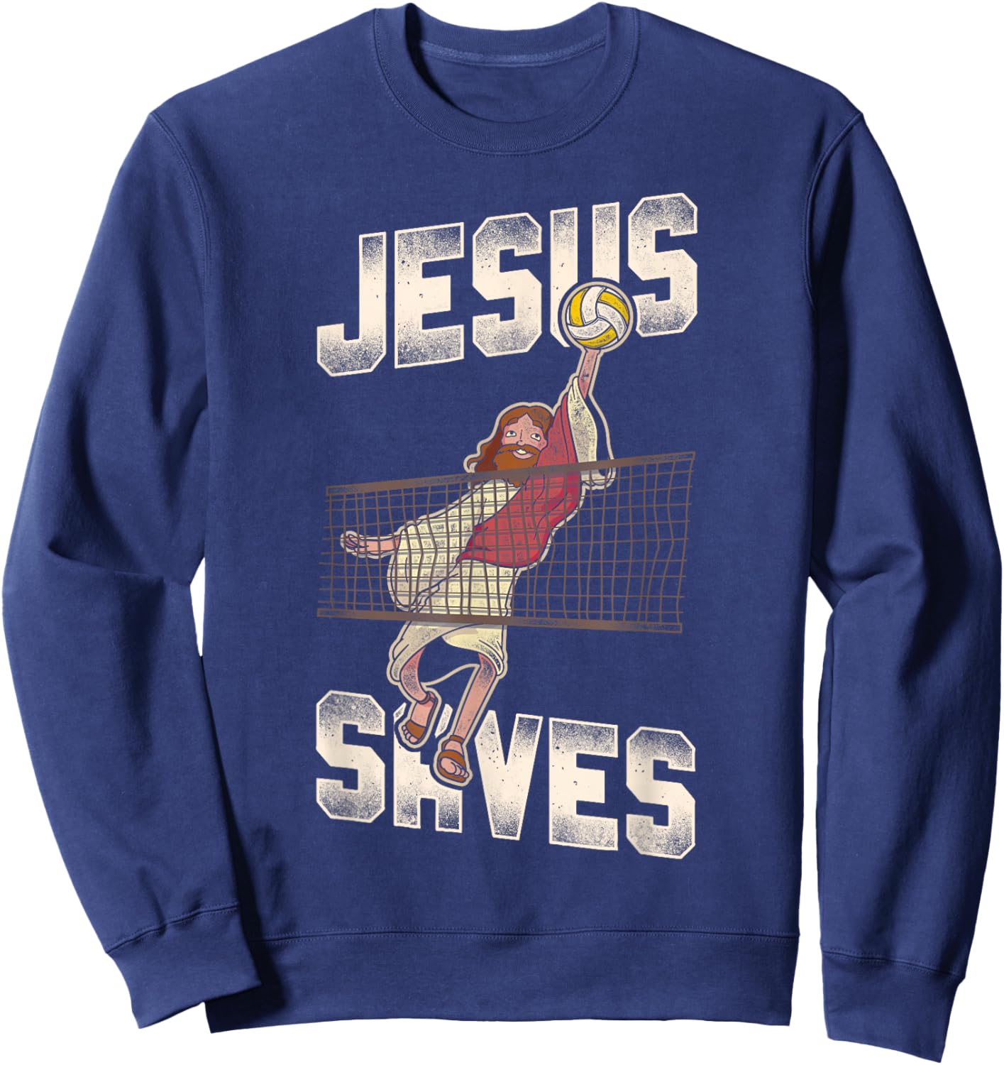 Volleyball Player Team Jesus Vintage Jesus Saves Sweatshirt - Sweatshirt | Navy