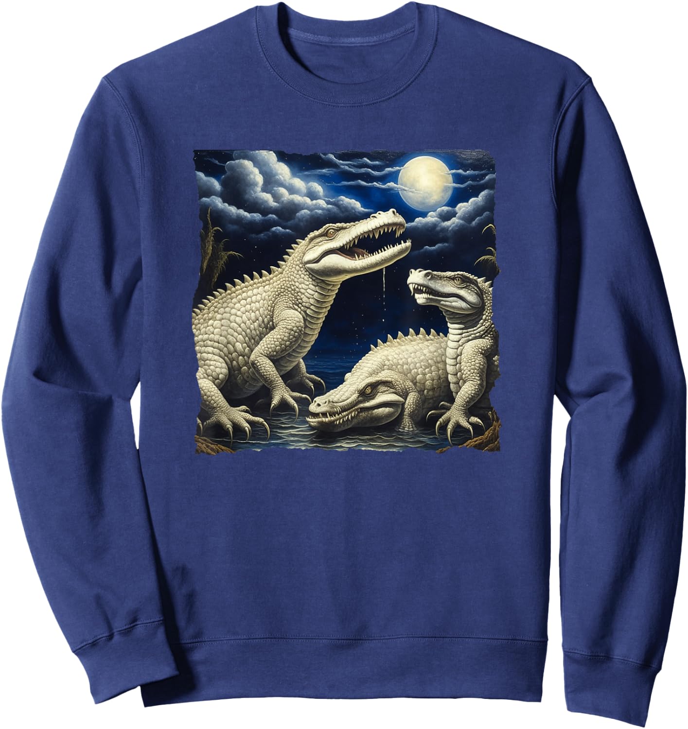 Three Albino Alligators Basking under the Moon Sweatshirt - Sweatshirt | Navy