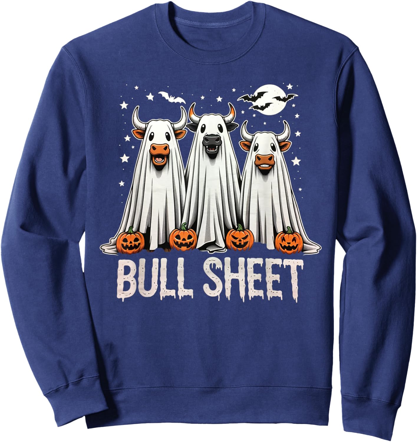 Bull Sheet: Funny Ghost Cow Halloween Sweatshirt - Sweatshirt | Navy