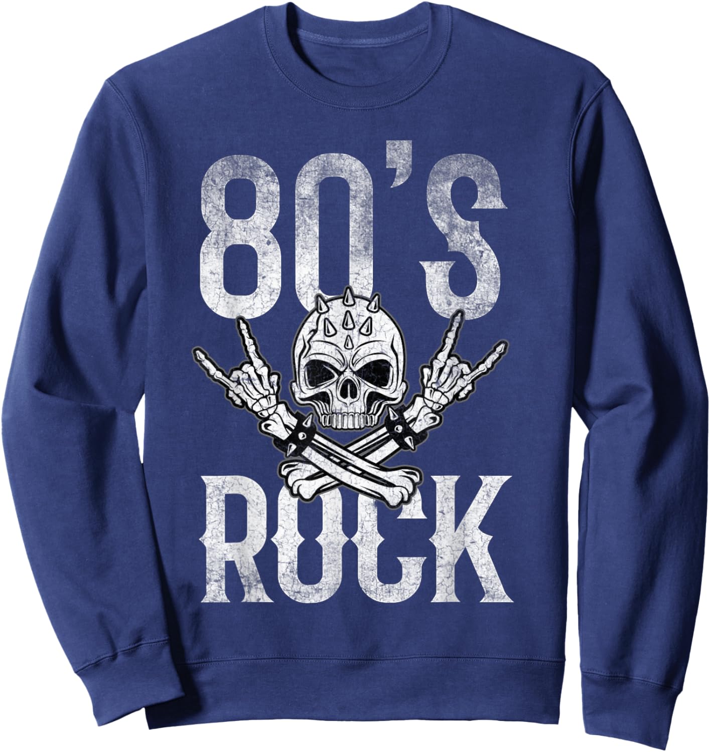 80s Rock and Roll Vintage Distressed Music Guitar Band Sweatshirt - Sweatshirt | Navy