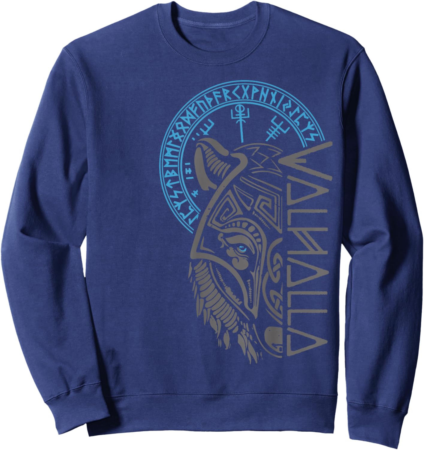 Valhalla Wolf Mask Odin Runes Norse Compass Viking Small Sweatshirt - Sweatshirt | Navy
