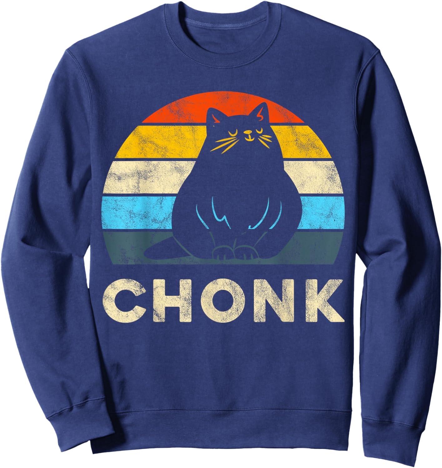 Retro Vintage Sunset Funny Cat Meme Chonk Cat for Cat Lover Sweatshirt - Sweatshirt | Navy