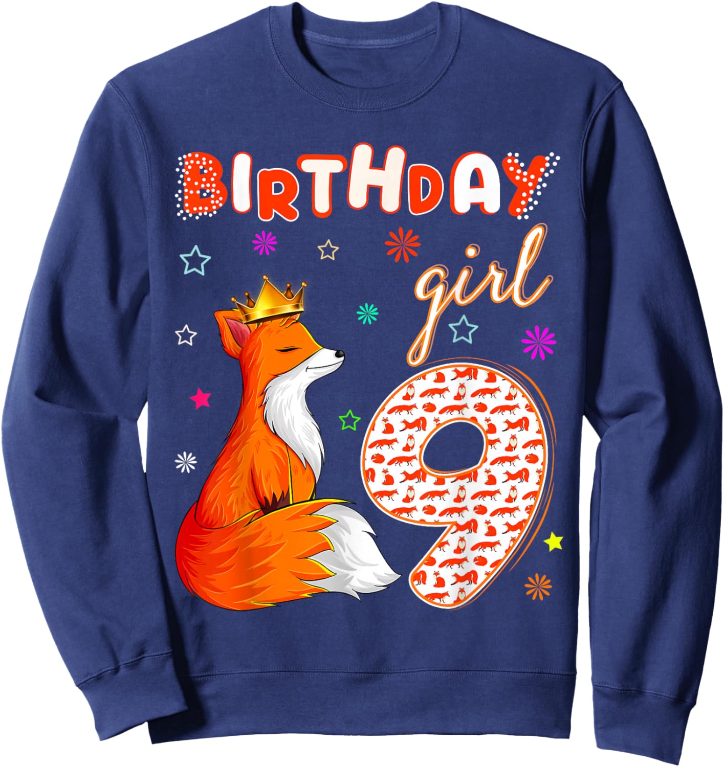 Animal Lovers 9th Birthday Girl Fox B-day 9 year old Sweatshirt - Sweatshirt | Navy