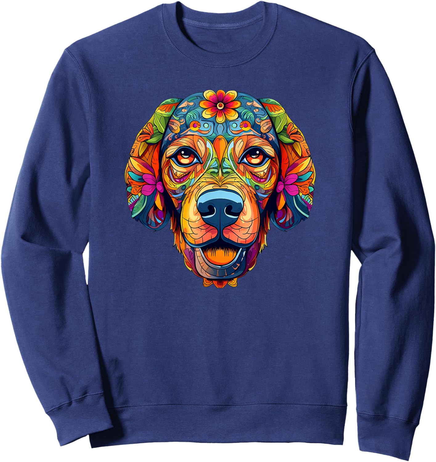 Halloween, Golden Retriever, Sugar Skull, Dogs, Flowers Sweatshirt - Sweatshirt | Navy