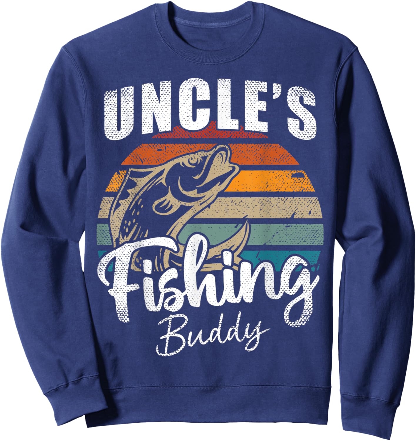 Vintage Uncle's Fishing Buddy Kids Funny Retro Sunset fish Sweatshirt - Sweatshirt | Navy