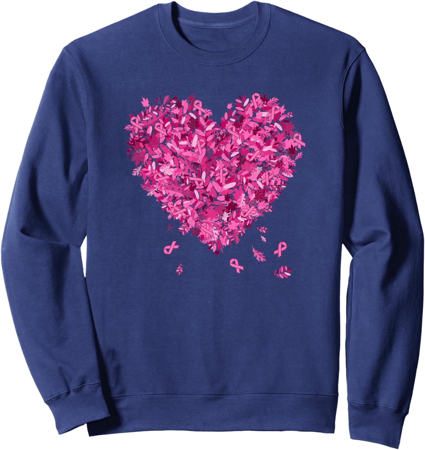 In October We Wear Pink Breast Cancer Leaves Heart Sweatshirt - Sweatshirt | Navy